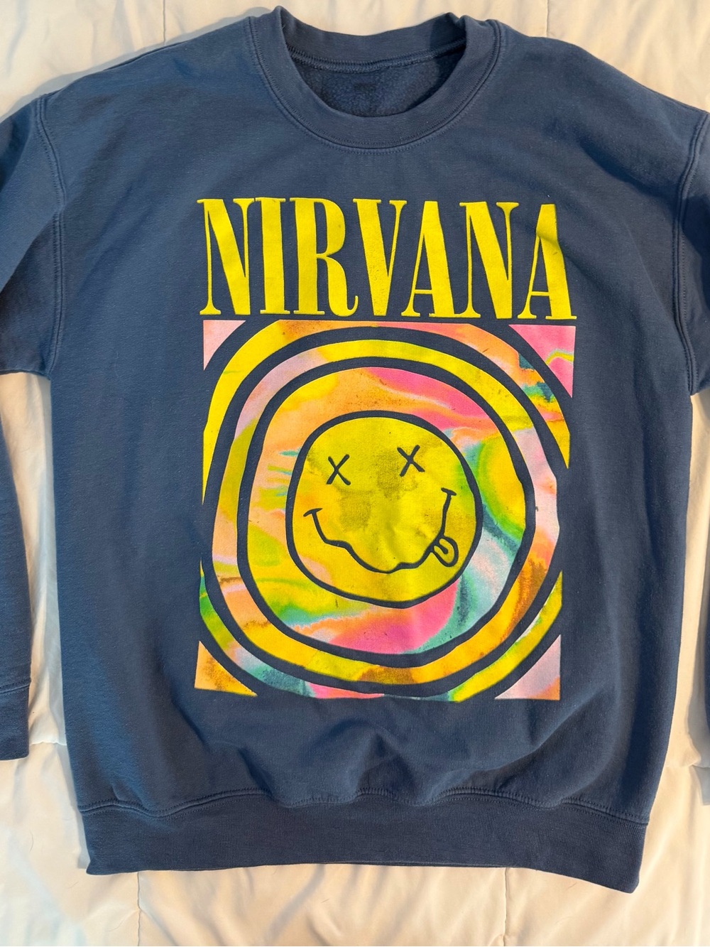 Nirvana Navy Graphic Sweatshirt with Neon Smiley